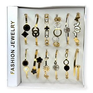 Pulseras de Moda en Oferta, Chapadas en Oro de 18K, de Acero Inoxidable para Mujer, Diseño Geométrico, Juego de 12 Piezas, Elegante para Bodas - Product Image 6