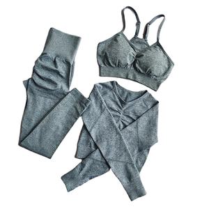 Offre Spéciale femmes sans couture Yoga Leggings ensemble Fitness pantalons d'entraînement soutien-gorge de sport vêtements de sport côtelé Scrunch bout à bout Shorts de gymnastique ensemble de Yoga - Product Image 1