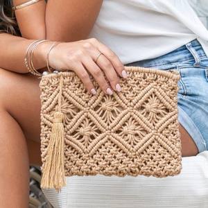 Bolso de Mano de Macramé con Cuerda de Seda Estilo Boho, Tejido a Mano, con Nudos, Cierre Magnético Plegable, para la Playa, Fiestas Nocturnas, Moda - Product Image 4