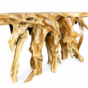 Table console en racine de teck massif, style rustique naturel, best-seller, table d'entrée en racine de teck Dhifa, forme exotique, pour hall d'hôtel de luxe - Product Image 2
