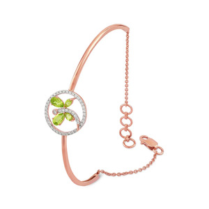 Bracelet en diamant Green Butterfly Halo avec cadre fin en or rose et design central en forme d'aile circulaire - Product Image 2