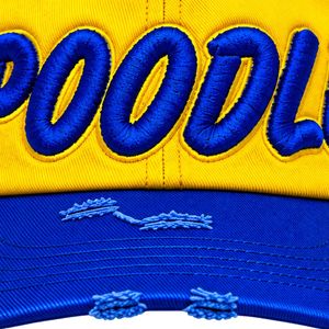 Gorra de Béisbol para Mujer, Color Amarillo y Azul Rey, con Logotipo Bordado de Poodle, Estilo Desgastado, Visera Curva Ajustable, Informal, para Exteriores - Product Image 5