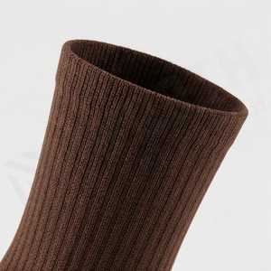 <b>Brown</b> Crew <b>Socks</b> Solid Color Knitted Breathable Regular Style Adult Casual Daily Wear - Product Image 4