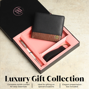 WRIZA Cartera de Cuero Genuino de Moda Duradera con Cierre Abierto, Set de Regalo para Hombre, Bolígrafo, Llavero, Tarjetero Bifold, Bolsillo para Efectivo - Product Image 1