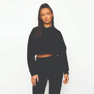 Survêtement court personnalisé 100 % coton OEM noir pour femme, sweat à capuche court en molleton et pantalon de jogging pour femme - Product Image 1