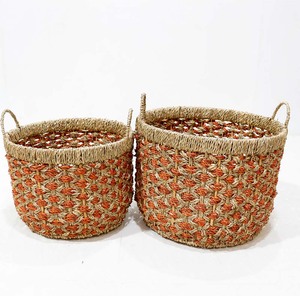 Panier de rangement rond en jonc de mer tressé fait main, bac organisateur écologique pour la maison, panier à linge - Product Image 1