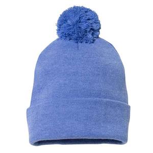Bonnet unisexe camouflage color block avec pompon 56-58CM, bonnet d'hiver décontracté en coton tricoté pour adultes, rouge et bleu marine - Product Image 6