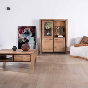Vandana Golden Structure Mesa de centro rectangular reversible en madera maciza de acacia con cajones y ribete negro Fantasy 110cm - Product Image 6