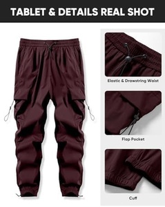 Pantalones Cargo Rojos Oscuros para Hombre, Cintura Elástica con Cordón, Múltiples Bolsillos, Corte Holgado Informal, Ligeros, para Verano - Product Image 6