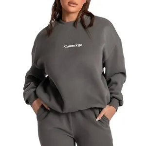 100% coton luxe streetwear surdimensionné brodé pull pull col rond 2023 relief logo personnalisé sweat à capuche femmes - Product Image 1