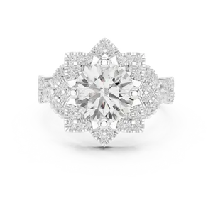 Élégance inspirée par la floraison avec un diamant rond de laboratoire de 2 carats encadré d'un halo en U distinctif et d'un sertissage en or massif - Product Image 5