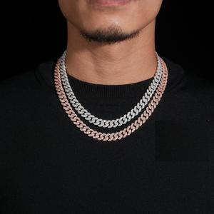 Conjunto de Cadena Cubana de Moissanita Bicolor de Lujo, Joyería Hip Hop con Incrustaciones, Collar de Oro Rosa y Plata, Banti Jewels Sterling - Product Image 1