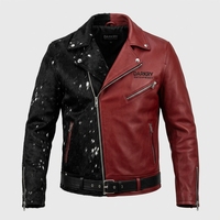 Blouson de motard personnalisé pour homme en cuir de vachette véritable, semi-texturé, avec fourrure tachetée, style blazer à fermeture éclair