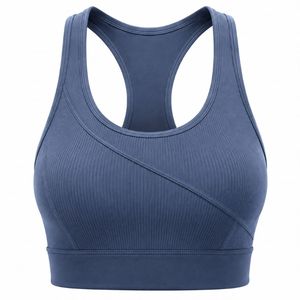 Women's Navy <b>Blue</b> Racerback Sports <b>Bra</b> High Support Lightweight Seamless Breathable Mesh Panels Eco-Friendly Quick Dry Front - Product Image 1