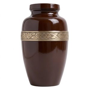 Urnas funerarias de latón de alta calidad para adultos con hermosa banda grabada en oro y acabado en color púrpura, urnas conmemorativas duraderas. - Product Image 4