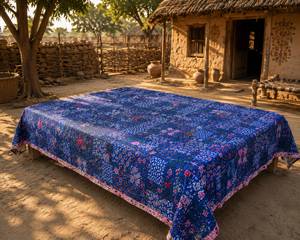 Cubrecama Bordado de Algodón con Diseño Floral Azul, Tamaño Queen, Estilo Boho, Textil para el Hogar, Reversible, Ecológico, Lavable, para Todas las Temporadas, Venta al Por Mayor - Product Image 4