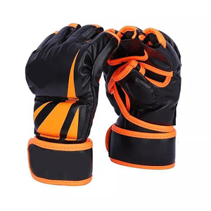 Gants de MMA demi-doigts Rahsal Industries en cuir avec fermeture au poignet, noir et orange, pour arts martiaux, kick-boxing, unisexe - Product Image 1