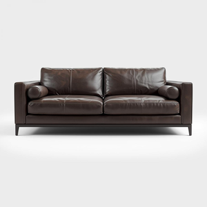 Sofá de Dos Plazas de Cuero de Lujo con Encanto de Mediados de Siglo, Líneas Limpias y Tapicería de Cuero Genuino para Muebles de Salas de Estar - Product Image 1