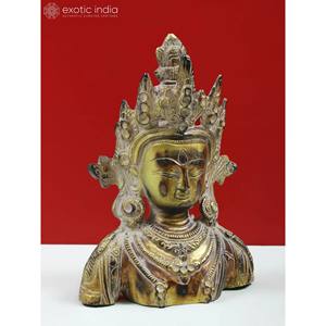 Escultura de busto Avalokiteshvara hecha a mano de 6 pulgadas en latón, hecha en India - Product Image 2