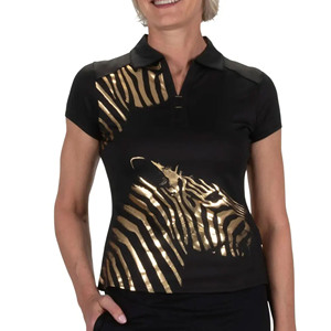 Polo de Talla Grande al por Mayor, Personalizado, con Estampado Animal Negro y Dorado, Manga Corta, Tejido de Punto Informal y Transpirable - Product Image 1