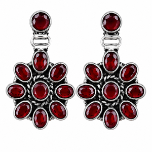 Wholesale <b>Oxidized</b> Silver-Plated Brass Flower Drop Earrings Red Garnet Bezel Set Women Jewelry Direct Factory Manufacturer - Product Image 1