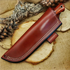 Étui de transport industriel en cuir marron pour couteau de chasse DIY, lame fixe en acier Damas, manche en bois, 10 pouces - Product Image 4