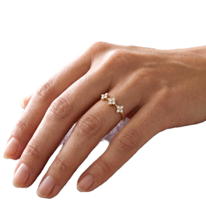 Bague empilable en or massif 9K 10K avec diamant de laboratoire rond et moissanite, motif trèfle, faite à la main, pour anniversaire - Product Image 6