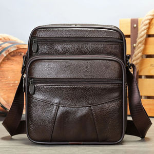 Sac messager en cuir véritable pour homme, imperméable, vintage, multi-poches, sac à bandoulière pour les voyages et les affaires - Product Image 3