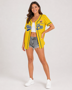 Camiseta de Béisbol Unisex Personalizada con Rayas Amarillas para Mujer, Camisa Deportiva Premium con Botones para Fanáticos del Equipo - Product Image 3