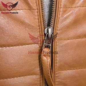 Chaqueta de Cuero Marrón Genuino para Hombre, Acolchada, Corte Ajustado, con Cuello Alto, Estilo Clásico Personalizado para Invierno - Product Image 5