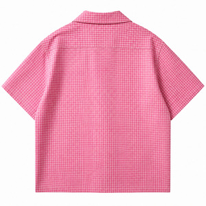 Camisa Cuadrada de Hombre con Pedrería y Cuadros Vichy Estilo Y2K, Personalizada OEM |   Camisa de Manga Corta con Cuello Camisero en Rosa Fuerte y Blanco |   Ropa Urbana al por Mayor - Product Image 3