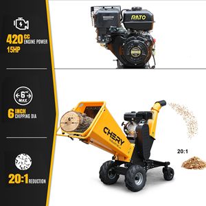 420cc 15hp a Gas 6 pollici 4 ruote legno cipper trituratore trinciatrice con barra di traino/barra di arresto 6 pollici 420cc 15hp Pull Start - Product Image 5