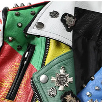Veste unisexe en cuir de vachette color-block, style punk vintage, col mandarin, coupe classique, coupe-vent, écologique et respirante