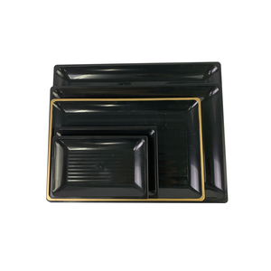 Rectangular Ceramic Serving <b>Plate</b> <b>Black</b> With Gold Edge Oriental Design Durable Dish For Sushi Presentation - Product Image 5