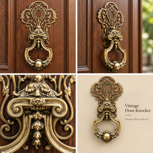 Battant de porte rococo en filigrane, ton bronze doré, avec motifs festonnés ornés, accents floraux et plaque décorative pour entrée majestueuse - Product Image 5