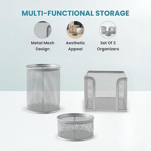 Organizador de Escritorio de Malla Metálica con Portaplumas, Bandeja para Bloc de Notas y Contenedor con Clip para Almacenamiento de Suministros de Oficina - Product Image 3
