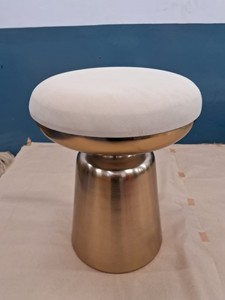 Modern Upholstered Round <b>Stool</b> with Brass Metal Pedestal Base Luxury Accent Seating Ottoman for Living Room Bedroom <b>Vanity</b> Decor - Product Image 6