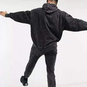 Sudadera con Capucha Negra Lavada de Corte Holgado para Hombre, Diseño de Bolsillo de Color Sólido, Tejido de Punto, Manga Larga, para Otoño - Product Image 2