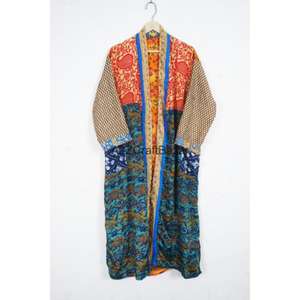 Kimono de Seda para Mujer, Diseño con Parches, Manga Tres Cuartos, Cuello en V, Cordón Ajustable, Elegante, Informal, Transpirable y Suave - Product Image 2