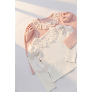 Camiseta OZKIZ Coreana para Niñas, 100% Algodón Popelín, con Volantes Decorativos, para 2-6 Años, Primavera/Otoño, Venta al Por Mayor, Moda Infantil - Product Image 1