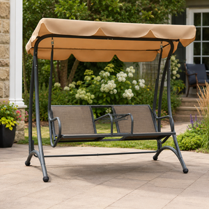 Outdoor <b>Patio</b> <b>Swing</b> Chair With Canopy 2 Seater Metal Garden <b>Swing</b> Bench With Cup Holder For Backyard Lawn Furniture - Product Image 1