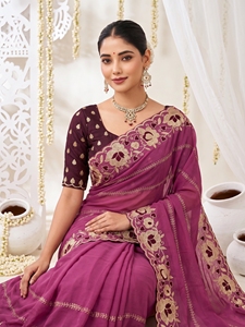 AARA Fashion Women's <b>Maroon</b> Silk <b>Saree</b> Gold Embroidery Traditional Wedding Wear India Pakistan Style Floor-Length Regular Fit - Product Image 3