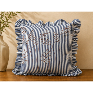 Premium Cotton Embroidered <b>Cushion</b> <b>Cover</b> with Ruffle Border | Luxury Decorative Pillow <b>Cover</b> for Home Decor - Product Image 5