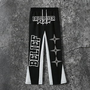 TRACK SPORTS <b>Men's</b> Black Streetwear Canvas Sweatpants with <b>White</b> Letter Print Drawstring <b>Joggers</b> Quick-Dry & Breathable - Product Image 1