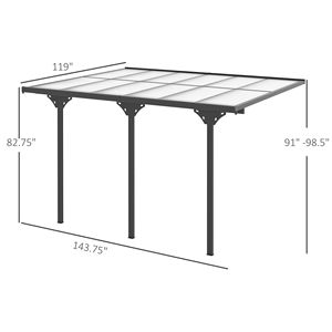 Pergola Gazebo con Tetto Rigido Grigio 12x10 con Pannelli in Policarbonato Resistenti ai Raggi UV e all'Acqua - Dimensioni Regolabili - Product Image 3