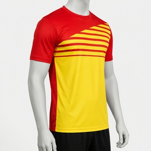 <b>Men's</b> Short Sleeve O-Neck Front Sporty T-<b>Shirt</b> Red Yellow Sublimation Print Quick Dry Lightweight Knitted Polyester Regular Fit - Product Image 2