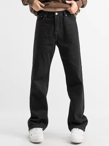 Pantalones Vaqueros Rectos Casuales para Hombre, Negros, Personalizados, de Corte Ajustado, Transpirables, de Secado Rápido, con Cierre de Cremallera, Cintura Media, Cinco Bolsillos y Presillas para Cinturón, de Mezclilla Lavada Sólida - Product Image 3
