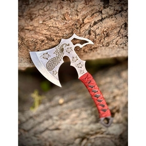 Hache tactique personnalisée gravée, lame en acier au carbone, hache décorative paon, manche en bois rouge, outil de camping, de chasse et de collection - Product Image 1