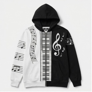 Sweat-shirt décontracté unisexe NOTY APPROACH avec fermeture éclair, poche avant, motif clavier de piano noir et blanc, pour l'automne - Product Image 1