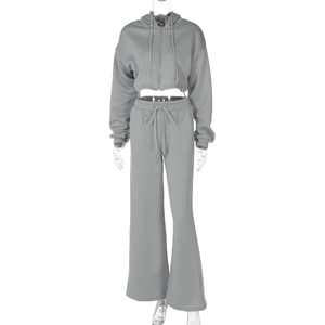 Ensemble de sweat-shirt court à capuche rose pour femmes, manches longues, en molleton, vêtements décontractés, couleur unie, tenue en 2 pièces, coupe ample, toutes saisons - Product Image 4